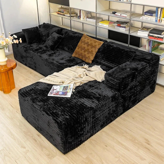 Black Corduroy L-Shaped Sectional